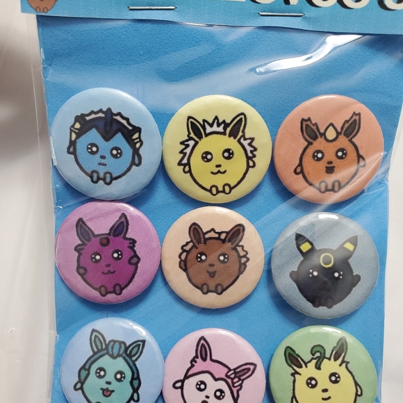 Chibi Eevee Button Pin Badges Set Of 9 Badge Pins - Picture 3 of 4